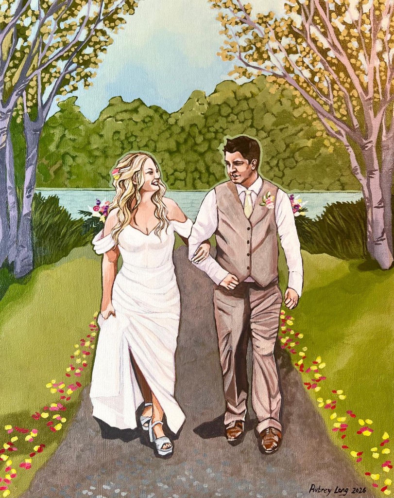 Live wedding painting of Michael and Michaela at an Alaska destination ceremony