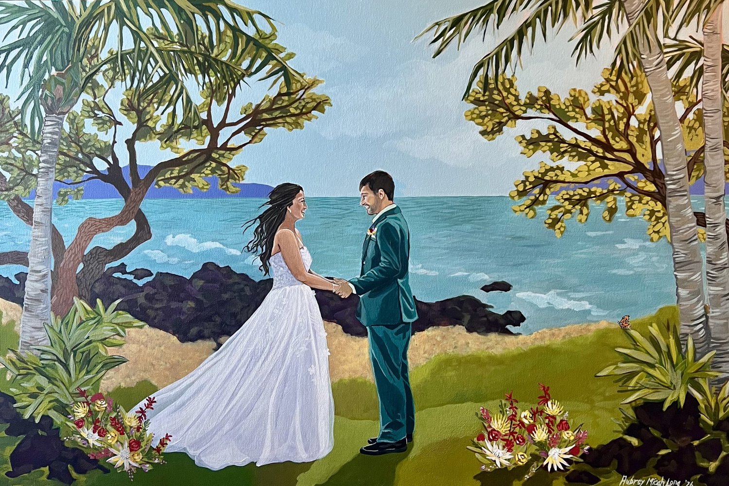 Finished live wedding painting at a destination celebration